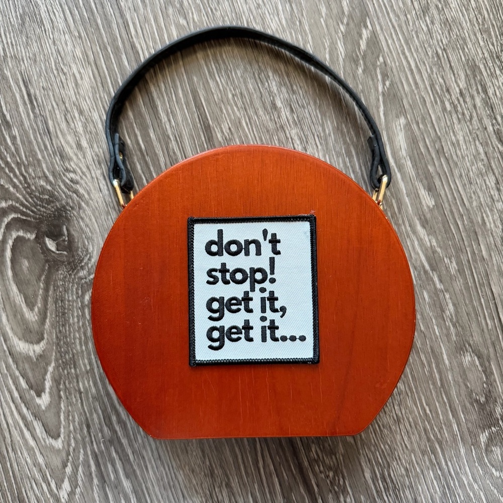 Wooden Clutch Purse with Graphic Patch